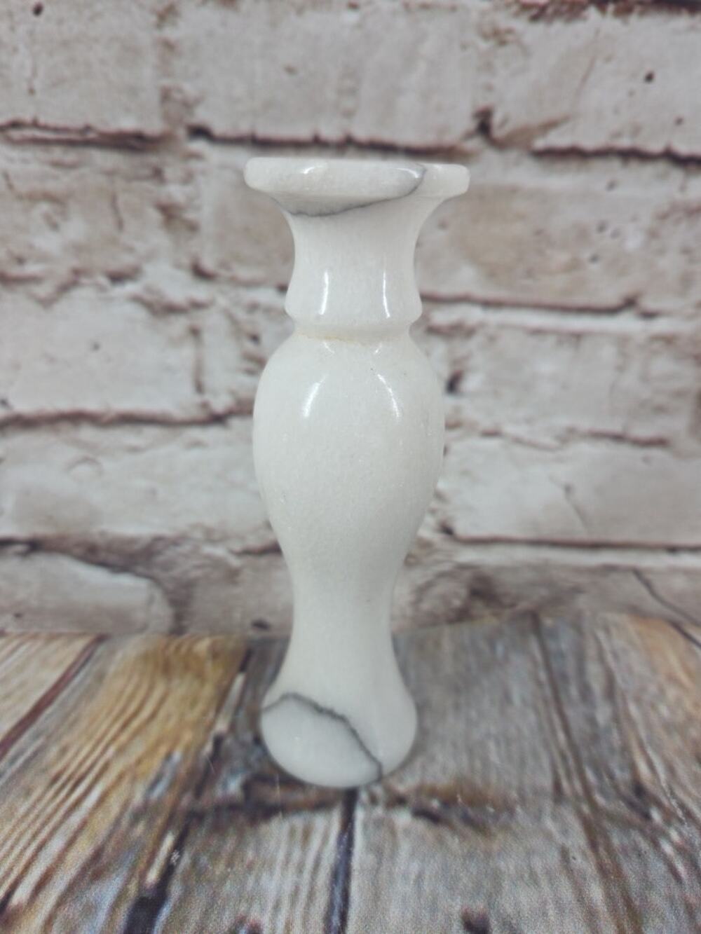 Polished Onyx Marble Natural Stone Small Vase 4.5" Tall Gray & White